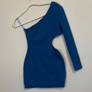 One-Shoulder Cutout Mini Dress in Teal Blue